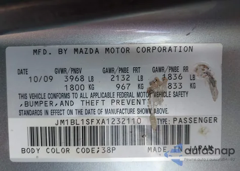 2010 Mazda Mazda3 I Touring from USA, damaged, VIN JM1BL1SFXA1232110
